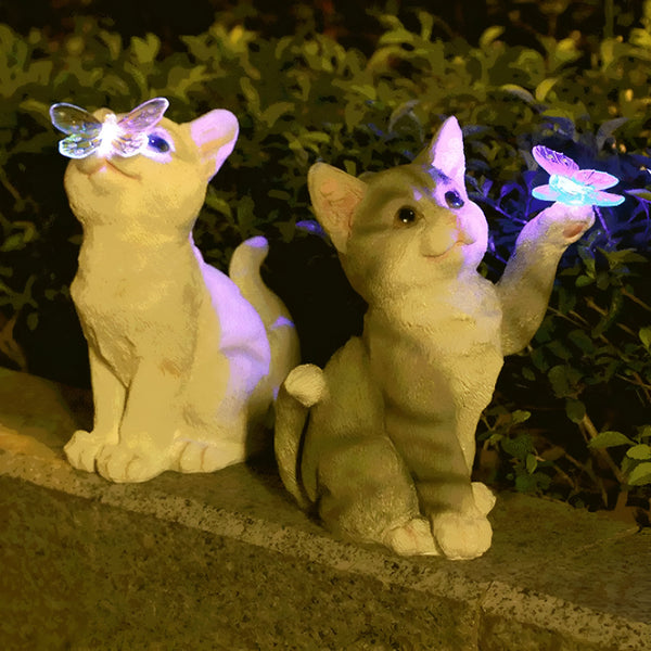 Lumiva Solar Hängelampe Katze | LED Gartenleuchte | Wetterfest & Dämmerungssensor | Harz