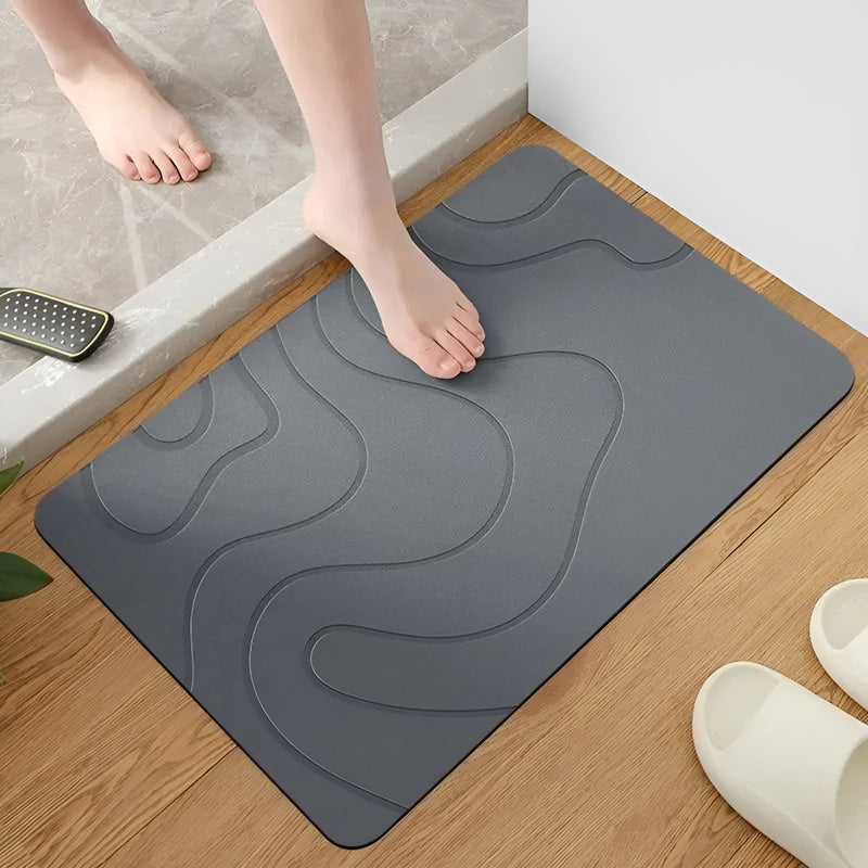StoneDry Badematte | Kieselgur-Stein | Rutschfest & Saugstark | Grau 40×60 cm