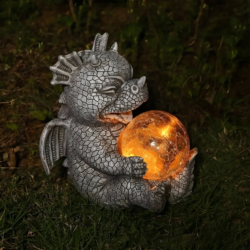 Mytherion Drachen Tischlampe | LED Fantasy-Licht | Detailreiche Skulptur & Handgefertigt | Harz Grau
