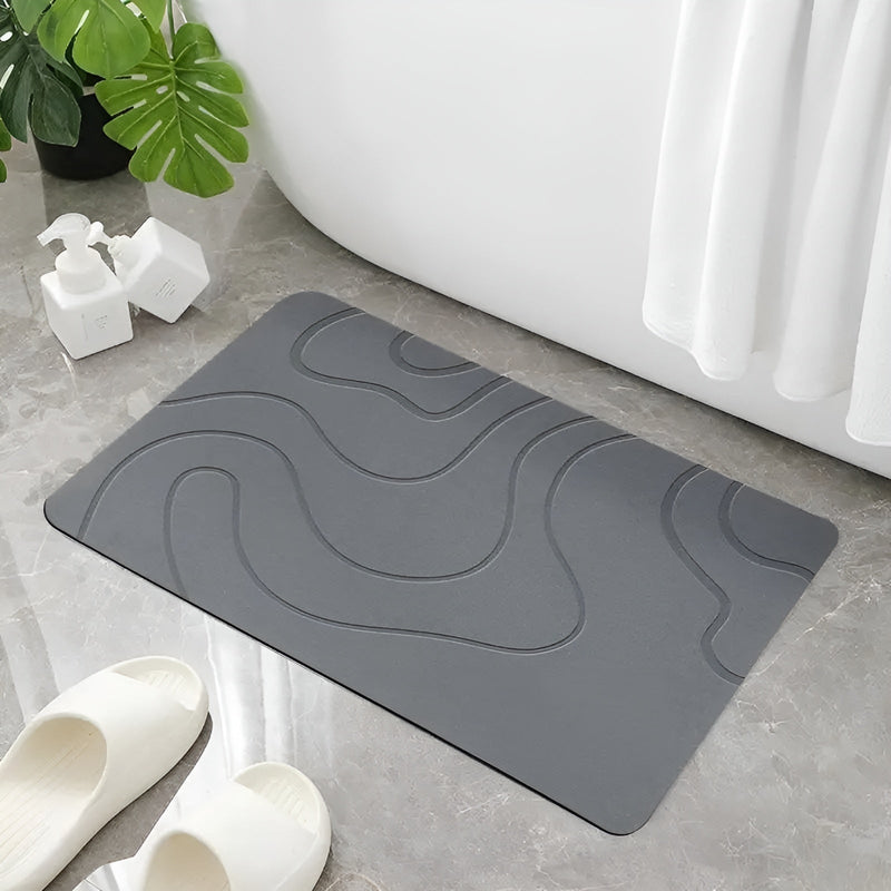 StoneDry Badematte | Kieselgur-Stein | Rutschfest & Saugstark | Grau 40×60 cm