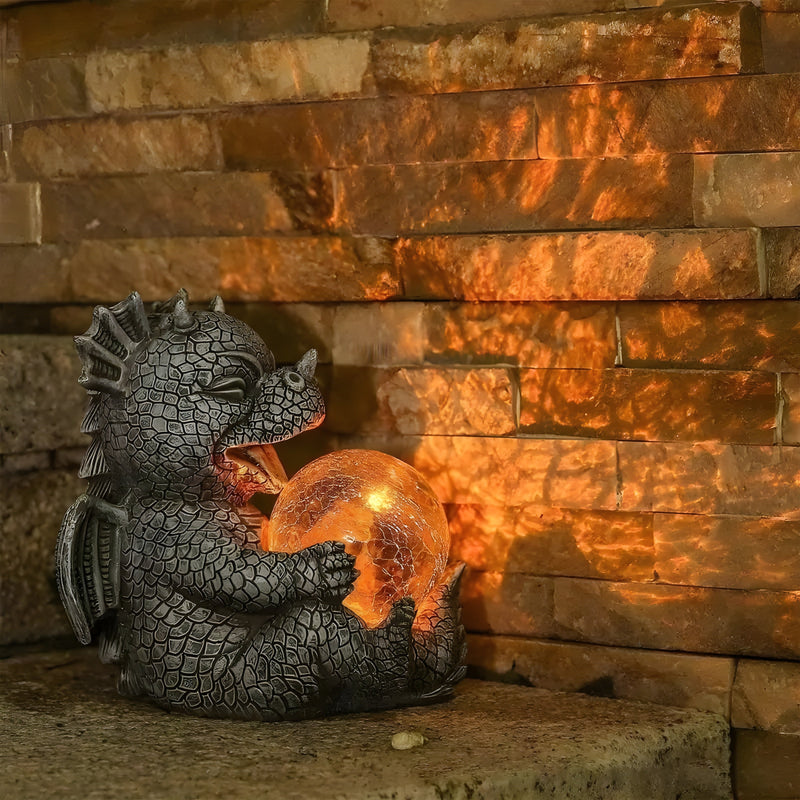 Mytherion Drachen Tischlampe | LED Fantasy-Licht | Detailreiche Skulptur & Handgefertigt | Harz Grau