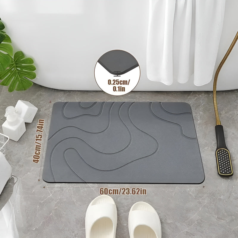 StoneDry Badematte | Kieselgur-Stein | Rutschfest & Saugstark | Grau 40×60 cm