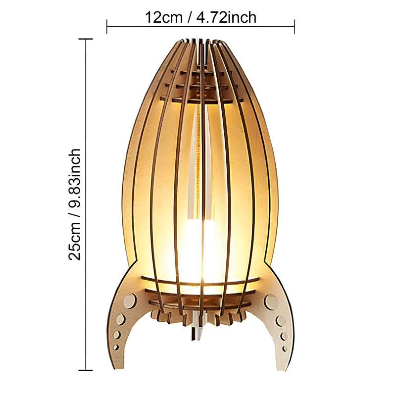 RocketLuma Nachttischlampe Rakete | Warmes LED-Licht | Massives Buchenholz | 25 cm Höhe