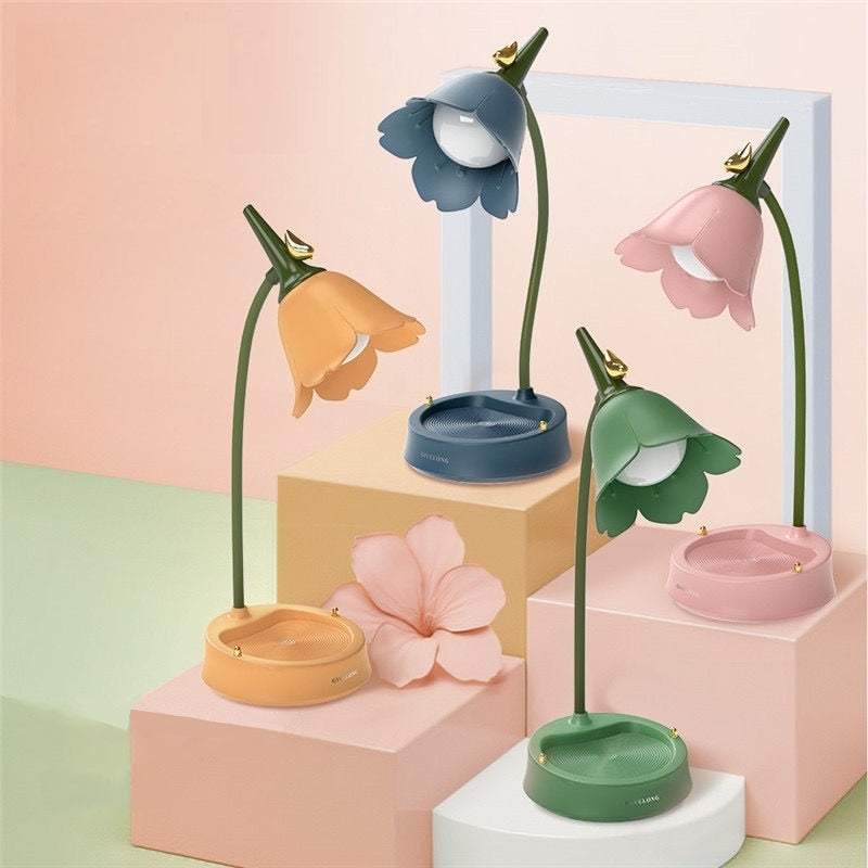 Schreibtischlampe FloraGlow | Blütenblatt-Design | 3 Lichtmodi & Touch-Steuerung | Kabellos | 12h Laufzeit