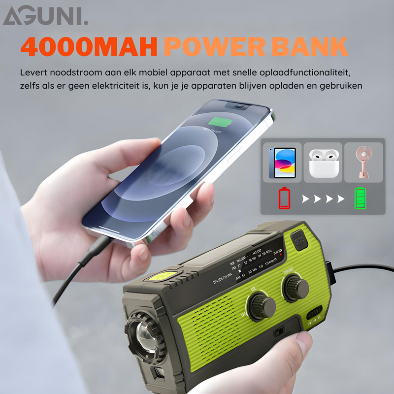 Survivigo AllSafe Multifunktions-Notfallradio | 4000 mAh Powerbank | Solar, Kurbel, USB & Batterie | LED-Licht & SOS-Alarm | IPX3