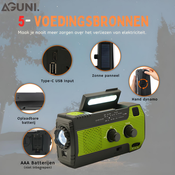 Survivigo AllSafe Multifunktions-Notfallradio | 4000 mAh Powerbank | Solar, Kurbel, USB & Batterie | LED-Licht & SOS-Alarm | IPX3