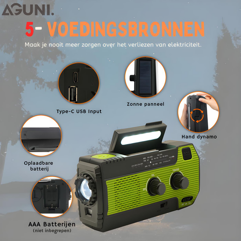 Survivigo AllSafe Multifunktions-Notfallradio | 4000 mAh Powerbank | Solar, Kurbel, USB & Batterie | LED-Licht & SOS-Alarm | IPX3