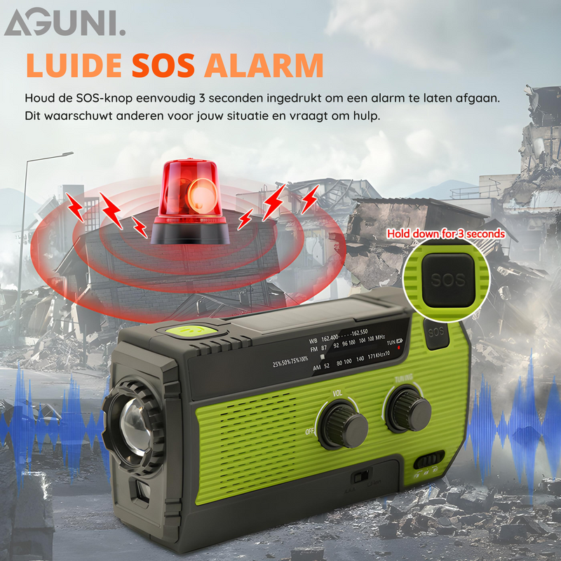 Survivigo AllSafe Multifunktions-Notfallradio | 4000 mAh Powerbank | Solar, Kurbel, USB & Batterie | LED-Licht & SOS-Alarm | IPX3