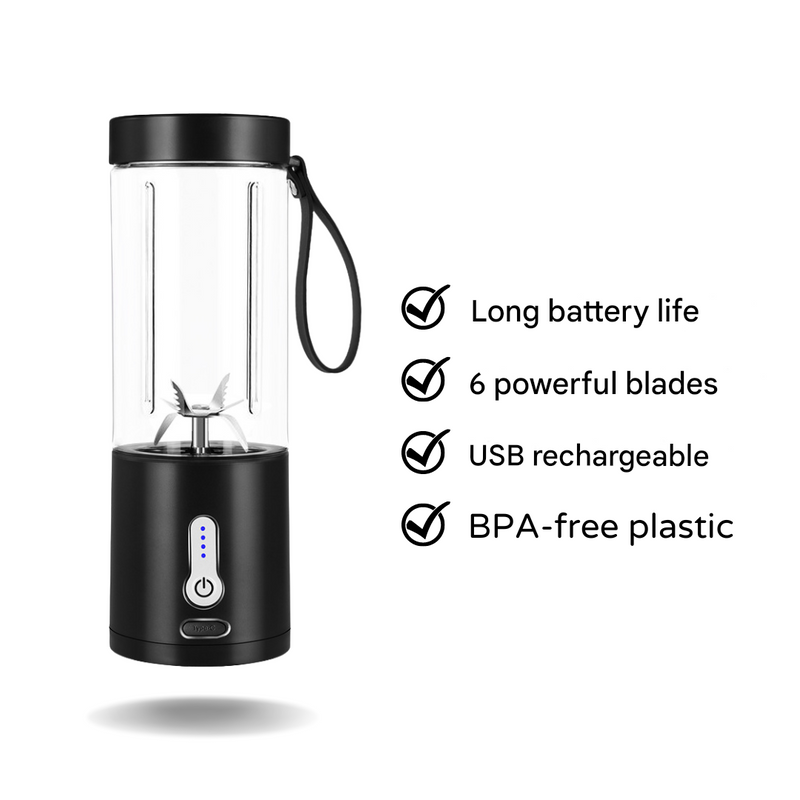 FitMix Go | Tragbarer Smoothie-Maker | 530 ml | USB-Aufladung & 6 Edelstahlklingen