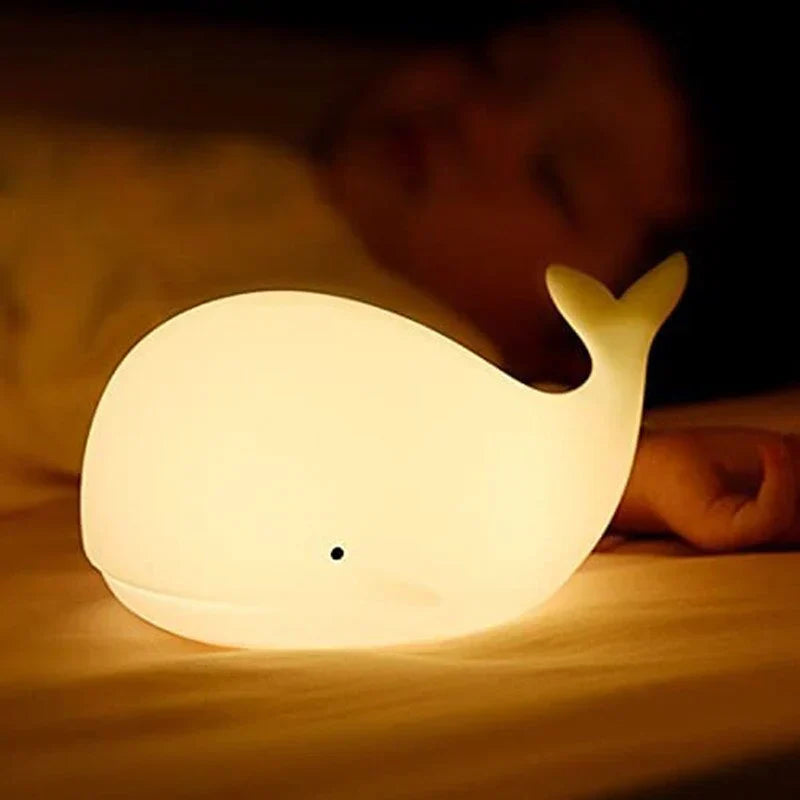 Kinder Nachtlicht WALLYLOON | Farbwechsel LED | Touchsensor | USB | Wal-Design aus Silikon