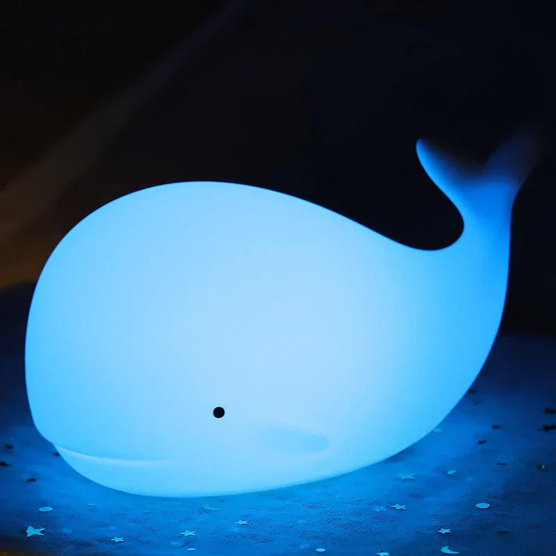 Kinder Nachtlicht WALLYLOON | Farbwechsel LED | Touchsensor | USB | Wal-Design aus Silikon