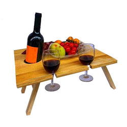 Tragbarer Weintisch Vinlora FoldWood | Faltbar & Mobil | Aus Holz | Mit Flaschen- & Glashalter | Für Picknick, Garten & Camping