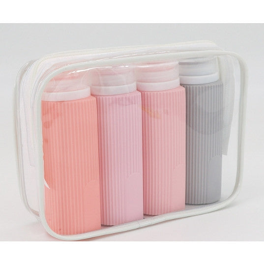 Travellina Auslaufsichere Silikon Reiseflaschen 4er-Set | 89 ml (TSA-konform) | BPA-frei & Nachfüllbar | Mit Zipper-Kulturbeutel