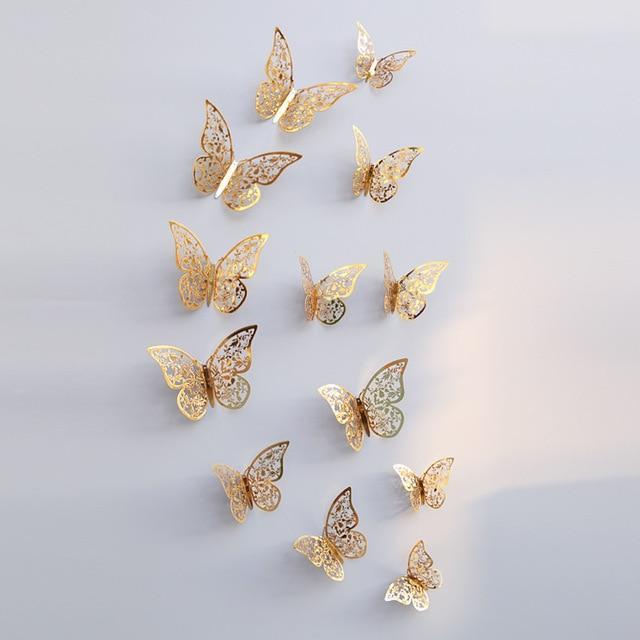 3D Schmetterlinge | Wanddeko Frühling | Magnet & Aufkleber | Gold oder Silber