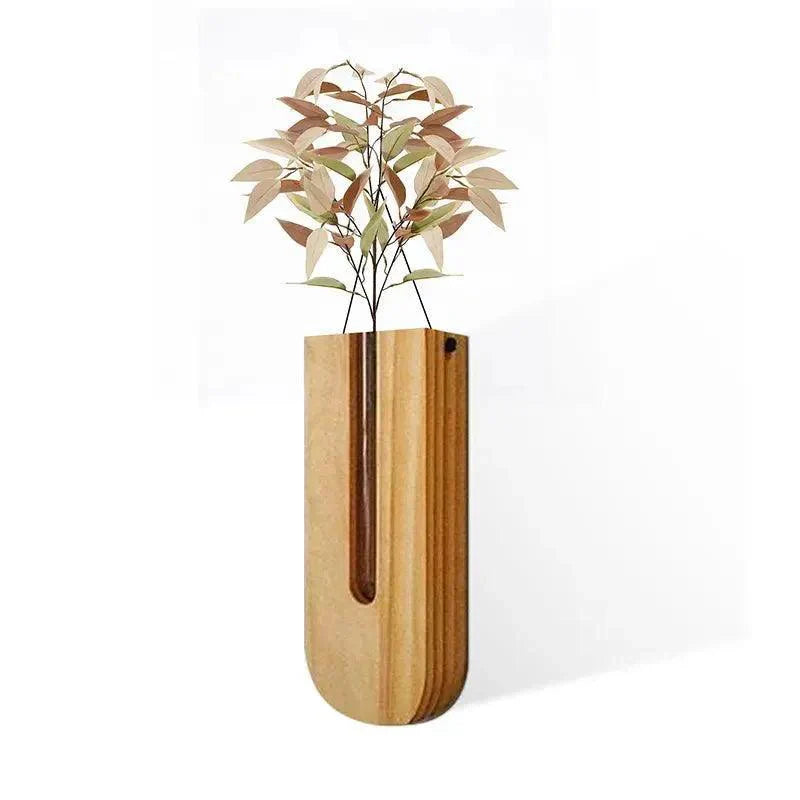 Wandvase FLORAVIA | Holz & Glas | 22×8,5×3 cm | Minimalistisches Design für Blumen & Pflanzen