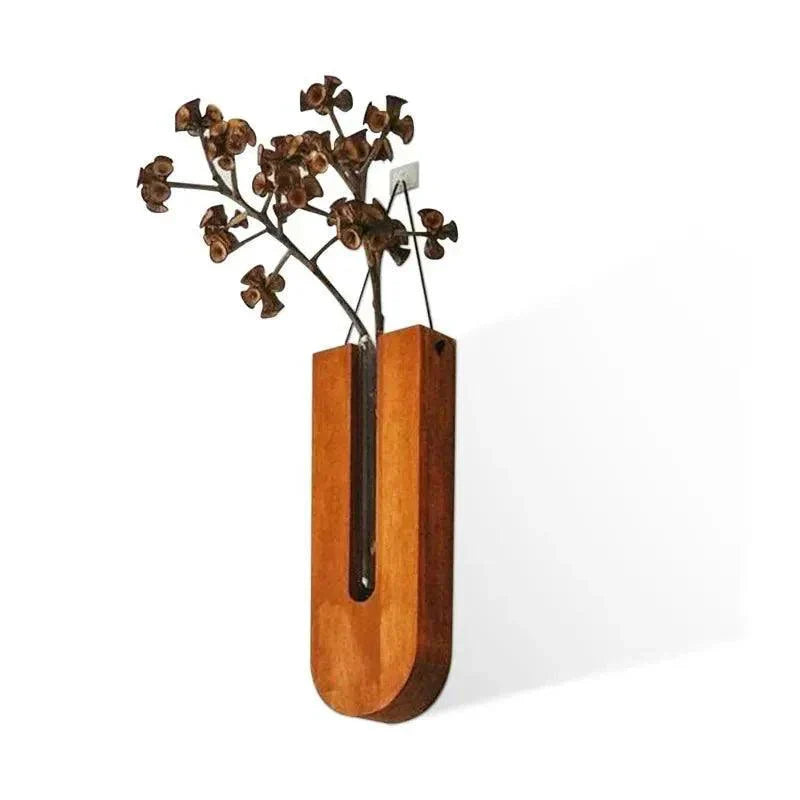 Wandvase FLORAVIA | Holz & Glas | 22×8,5×3 cm | Minimalistisches Design für Blumen & Pflanzen