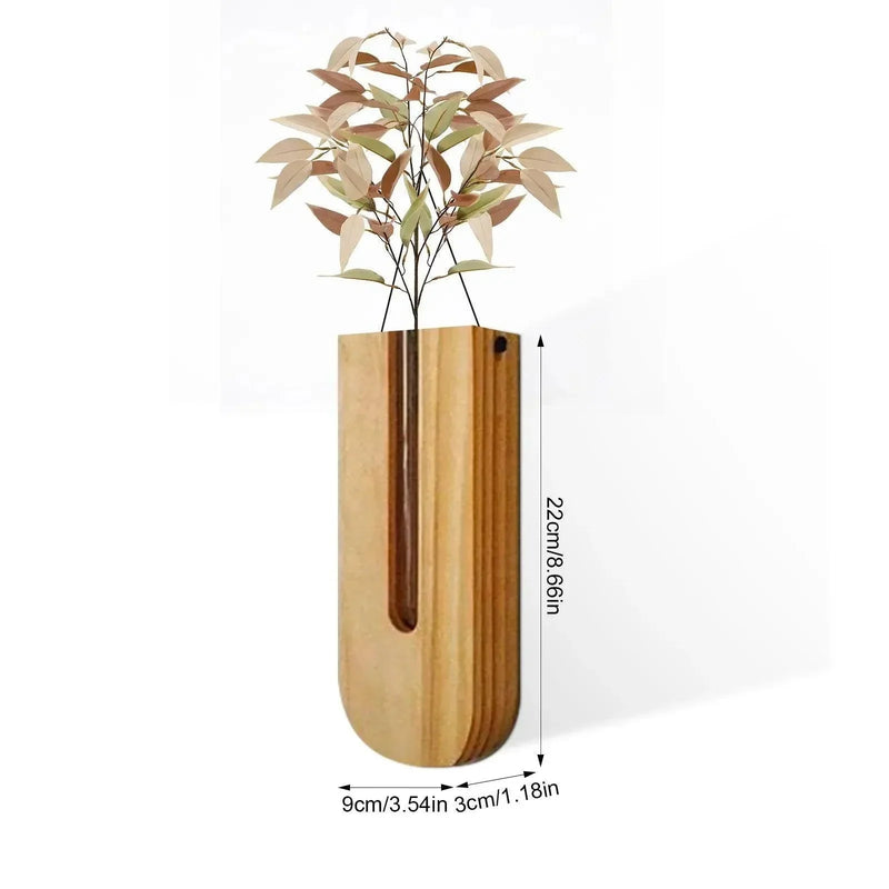 Wandvase FLORAVIA | Holz & Glas | 22×8,5×3 cm | Minimalistisches Design für Blumen & Pflanzen
