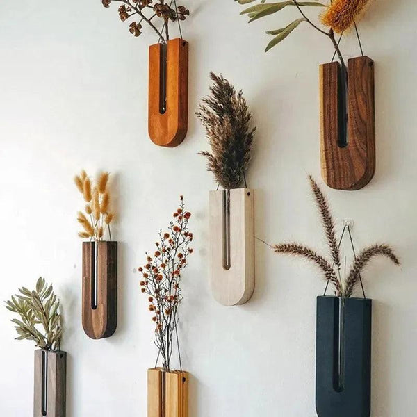 Wandvase FLORAVIA | Holz & Glas | 22×8,5×3 cm | Minimalistisches Design für Blumen & Pflanzen
