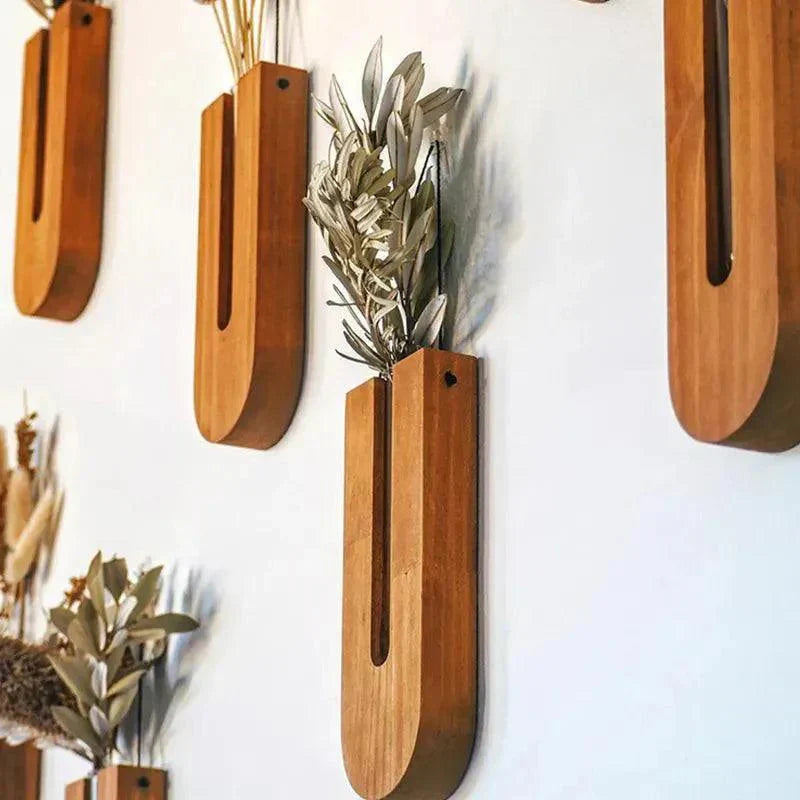Wandvase FLORAVIA | Holz & Glas | 22×8,5×3 cm | Minimalistisches Design für Blumen & Pflanzen