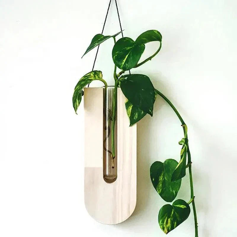 Wandvase FLORAVIA | Holz & Glas | 22×8,5×3 cm | Minimalistisches Design für Blumen & Pflanzen