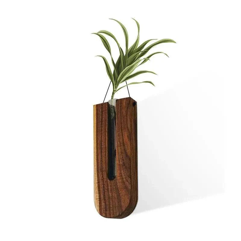 Wandvase FLORAVIA | Holz & Glas | 22×8,5×3 cm | Minimalistisches Design für Blumen & Pflanzen