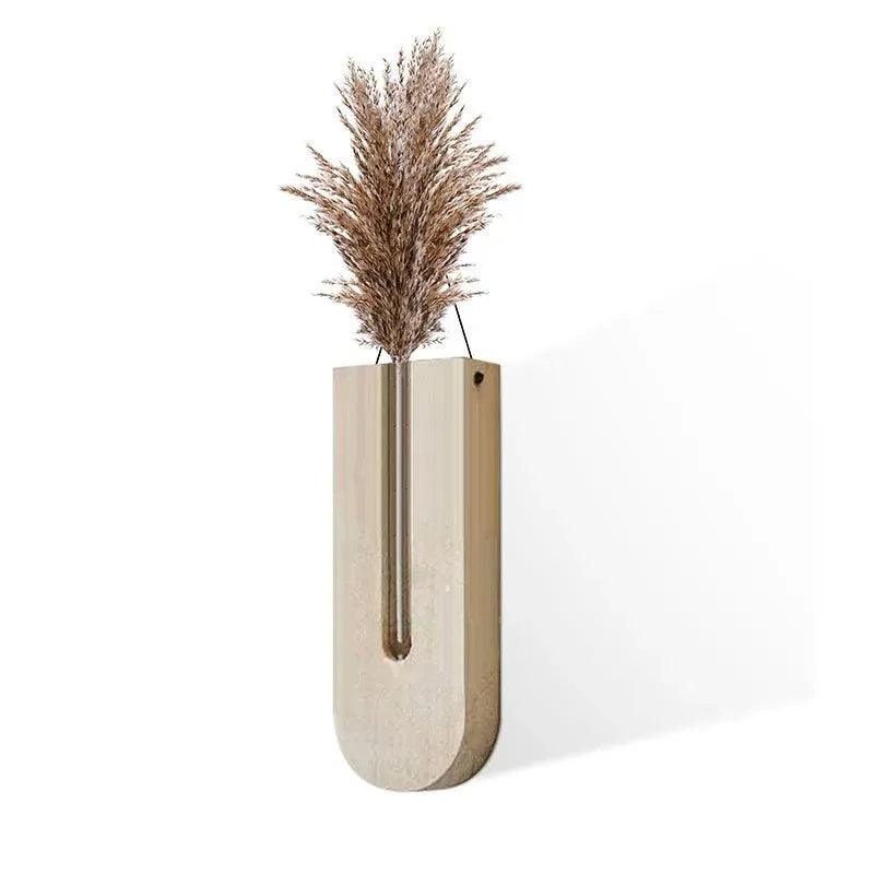 Wandvase FLORAVIA | Holz & Glas | 22×8,5×3 cm | Minimalistisches Design für Blumen & Pflanzen
