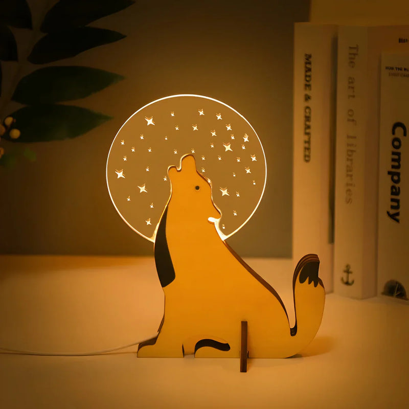 Lumimini Kinder Nachtlicht Tiermotive | Sanftes LED-Licht | USB-Anschluss | Aus Acryl & Holz