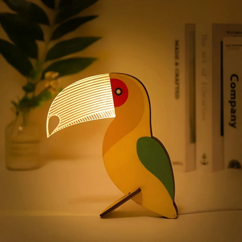 Lumimini Kinder Nachtlicht Tiermotive | Sanftes LED-Licht | USB-Anschluss | Aus Acryl & Holz