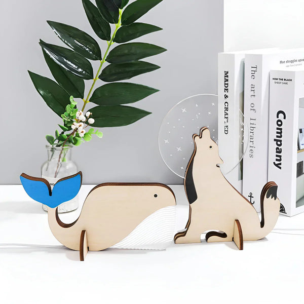 Lumimini Kinder Nachtlicht Tiermotive | Sanftes LED-Licht | USB-Anschluss | Aus Acryl & Holz
