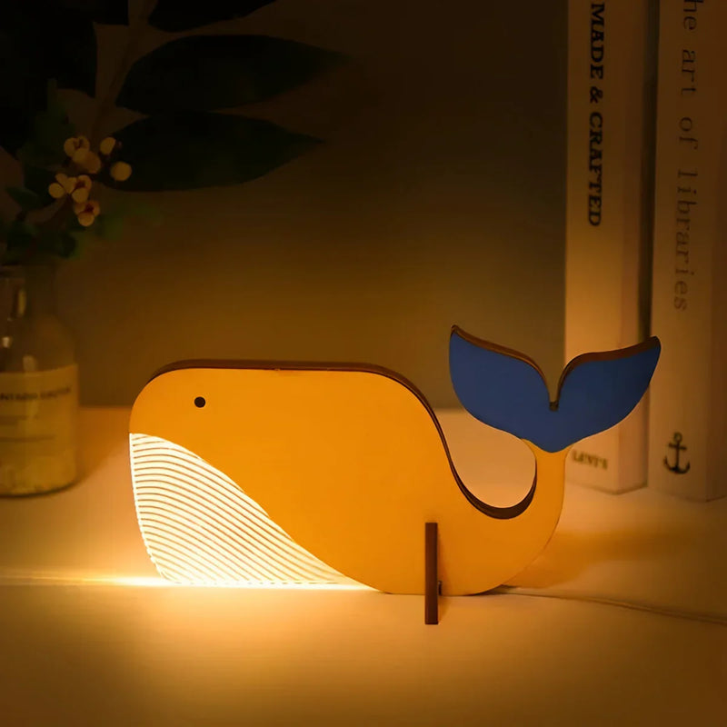 Lumimini Kinder Nachtlicht Tiermotive | Sanftes LED-Licht | USB-Anschluss | Aus Acryl & Holz