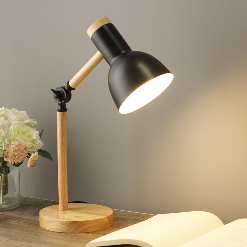 Nordivio Skandinavische Tischlampe | Verstellbar & Faltbar | Holz & Metall | Höhe 45 cm