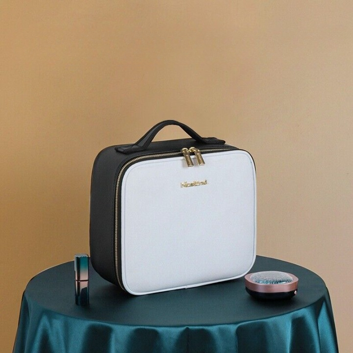 Lunessa LED-Kosmetiktasche mit Spiegel | Dimmbare Beleuchtung & Fächer | 26×23×11 cm | Für Reisen & Alltag